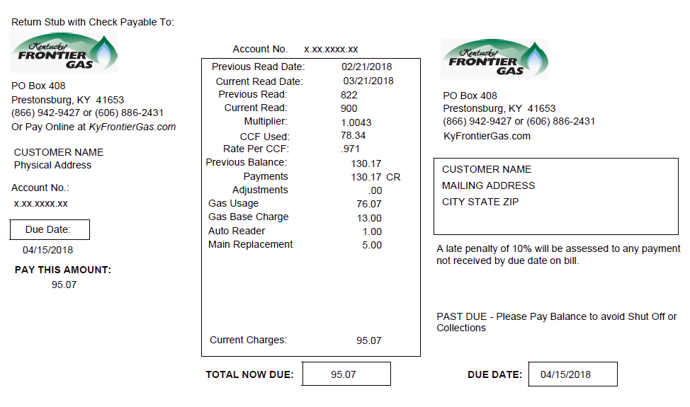 screenshot of kfg sample bill